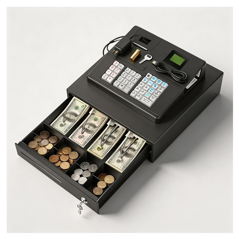 Ghygetrich Cash Register, Cash Registers Cash Till Cash Register Till for Small Business Electronic Cash Register