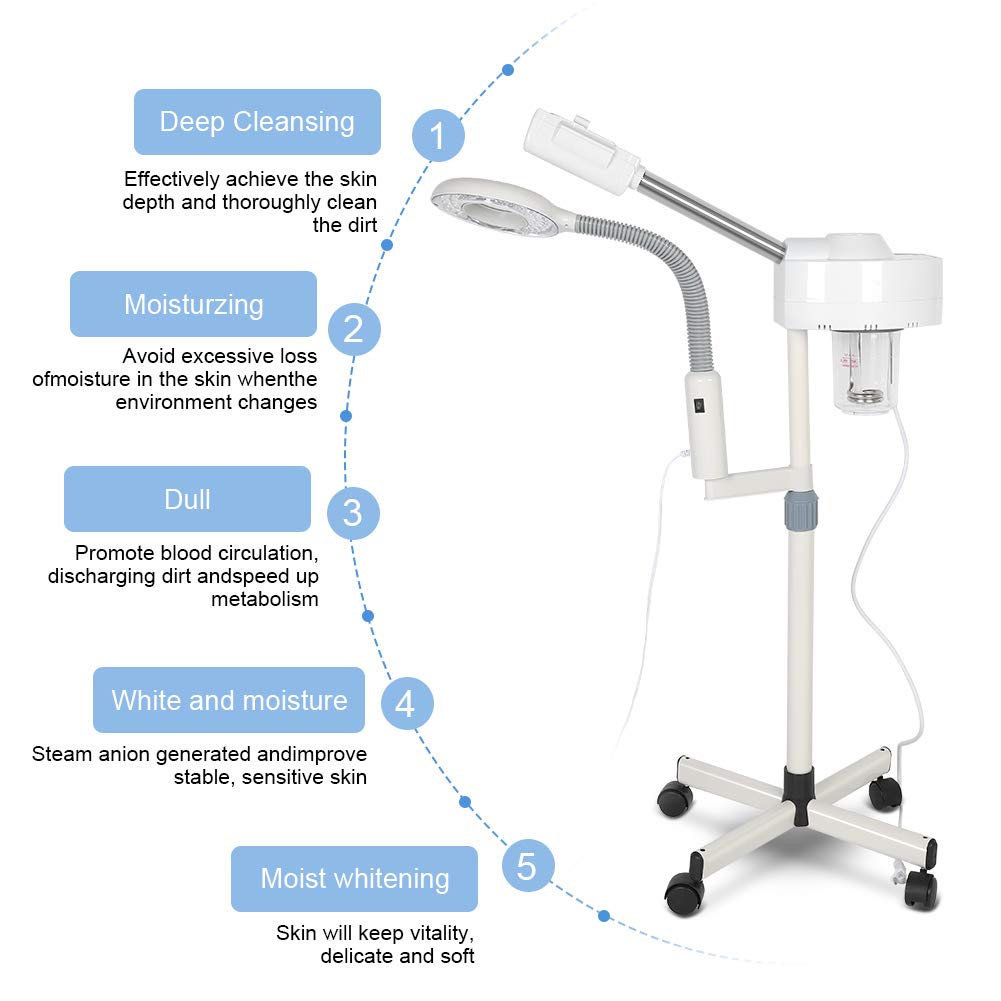 Gesichtsdampfer mit 5X Lupe, Bedampfer mit Lupenleuchte Dampfgerät für Gesicht Gesichtssauna Bedampfer Dampf Maschine Facial Steamer Feuchtigkeitsspendende Schönheit Instrument,für Zuhause Salon Spa