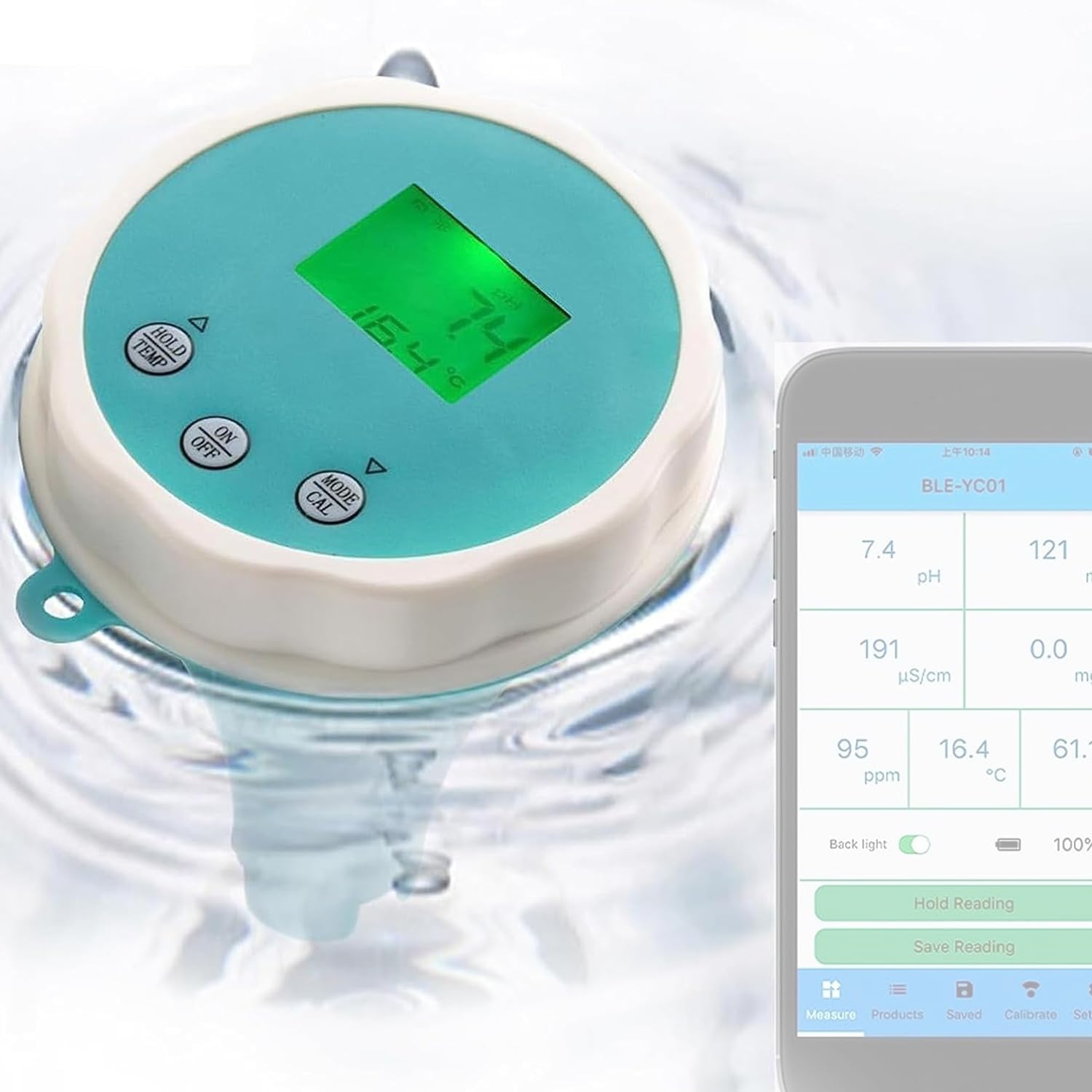 Inteligentny tester wody w basenie, Bluetooth, miernik do testowania wody w basenie, monitor pH i chloru, 1000 zapisów, do wody pitnej, spa, akwarium
