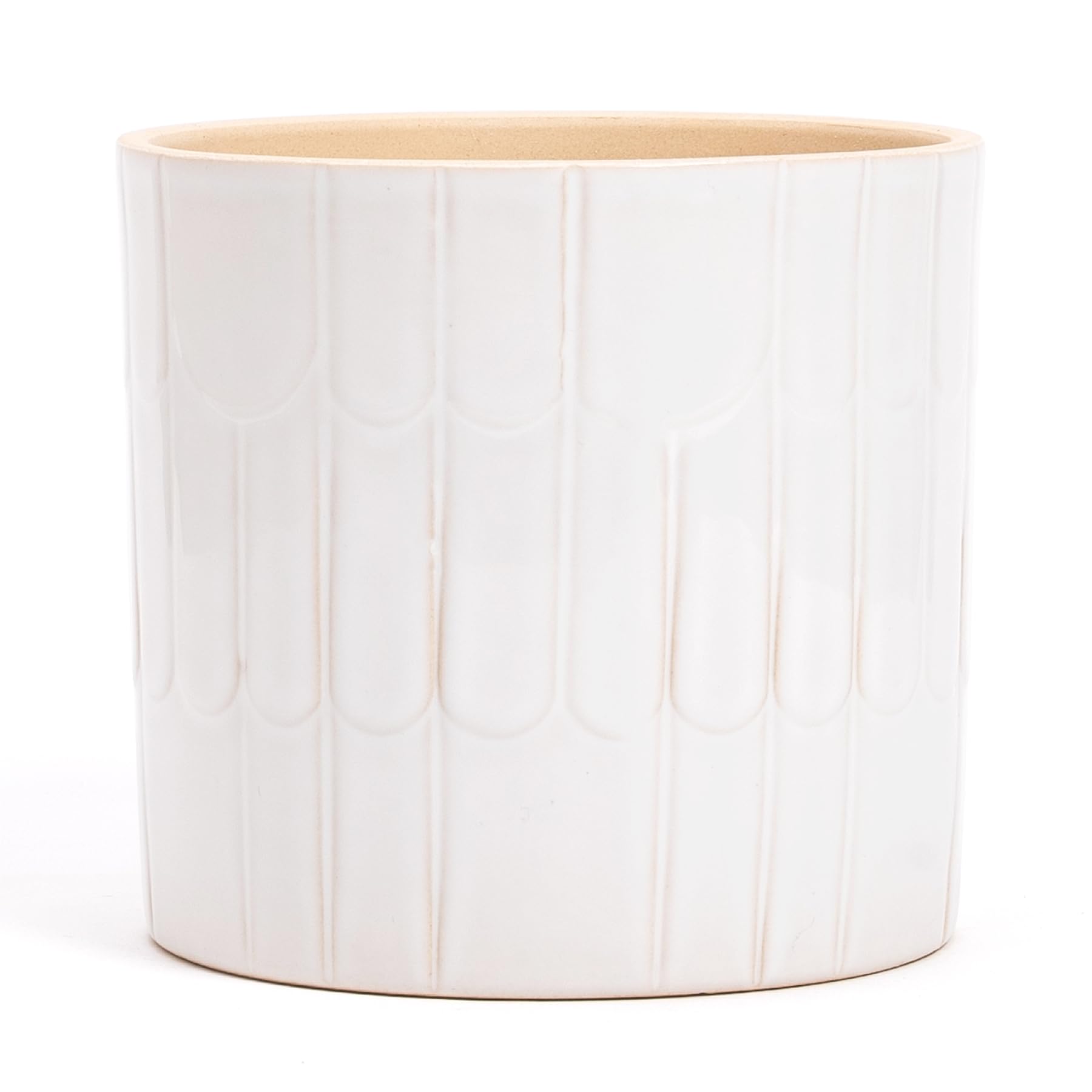 Vimin Box White Elegant Terracotta Pot | With Decorated Arches | Diameter 13.5 Cm - Height 13 Cm | Decorative Pot For Plants, Flowers, Bonsai, Succulents, Sansevieria | Modern Indoor Pot Cover
