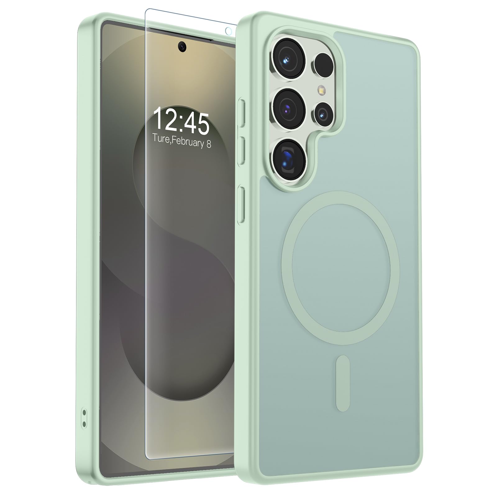 SUPFINE Magnetic for Samsung Galaxy S25 Ultra Case with Screen Protector, (Built-in Magnets) (Military Grade Drop Protection) Slim Translucent Shockproof Phone Case,Light Green