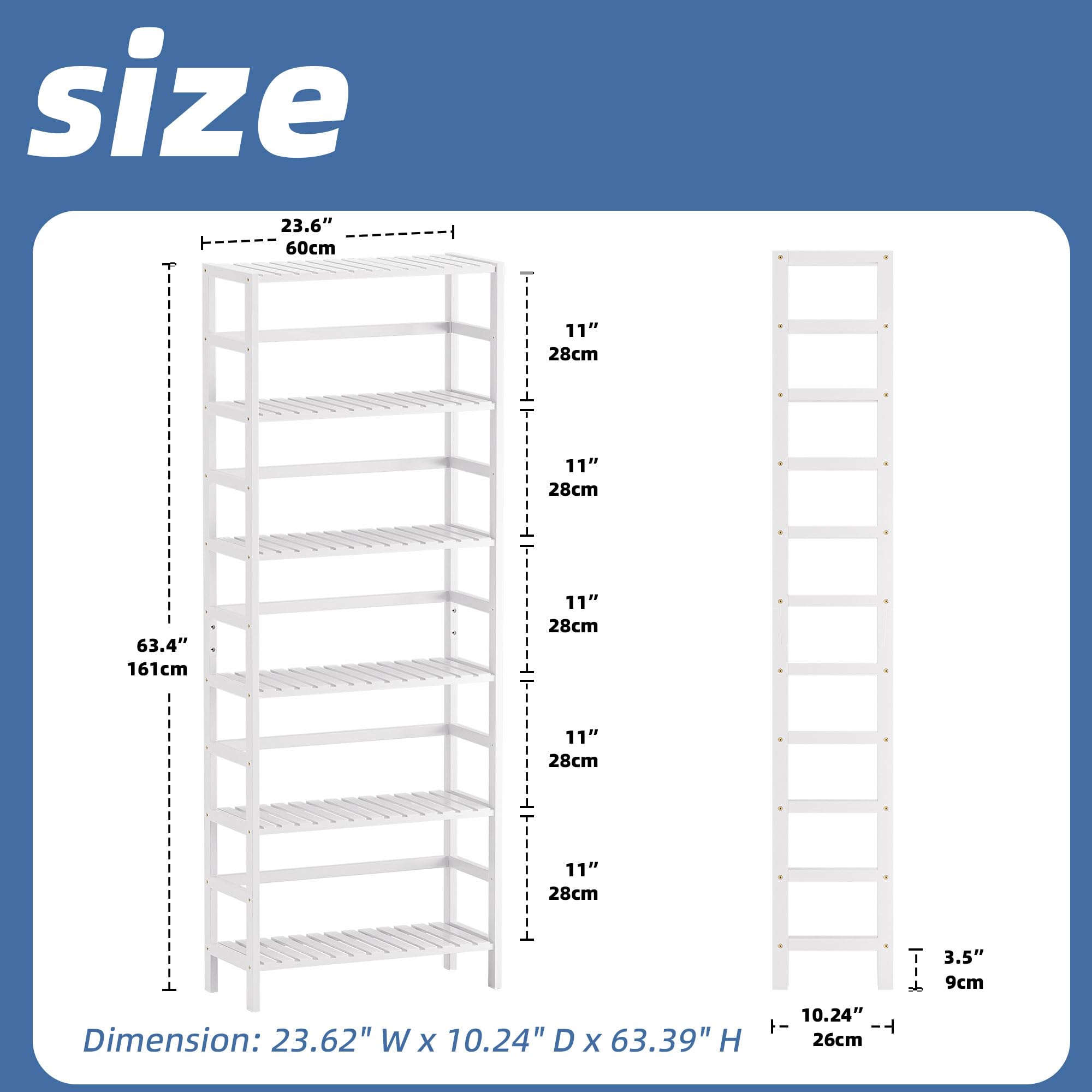 HITNET Scaffale a 6 Ripiani, libreria in bambù con ripiani regolabili, grande organizzatore indipendente per la cucina, espositore per piante, bianco