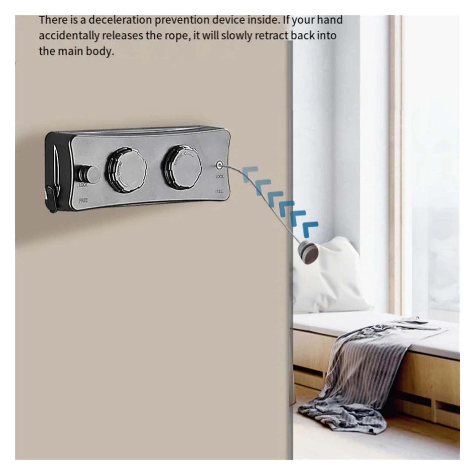 Wäscheleine, 5,1 Meter Lange, einziehbare Wäscheleine for drinnen und draußen, Badezimmer-Wäscheständer, doppellagig(White Two String)