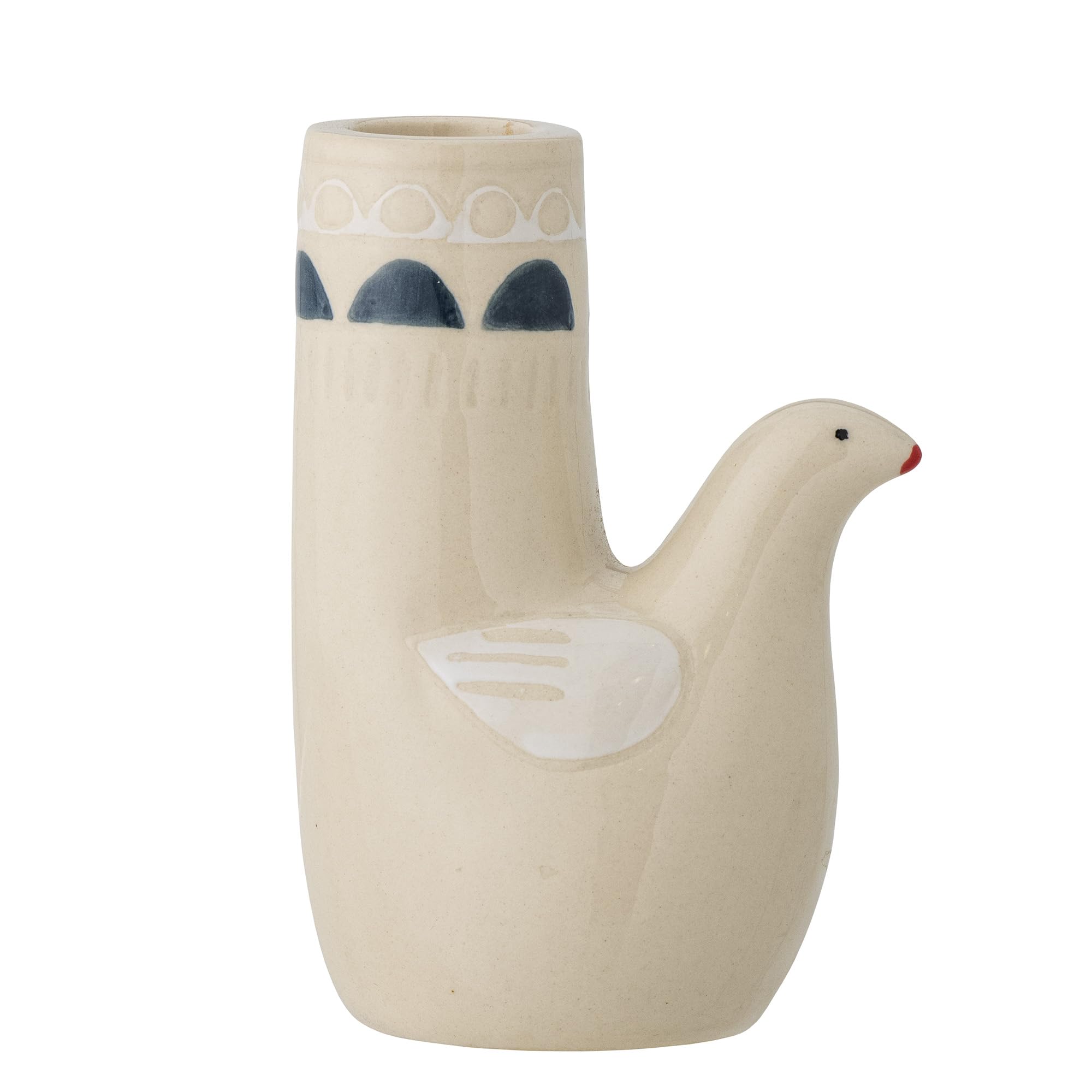 Bloomingville Trudy Collection White Stoneware Candle Holder, Hand-Painted Unique Bird Design, Ideal for Home Decor, Fits 2.2cm Diameter Candles, D8.5xH11.5 cm Size