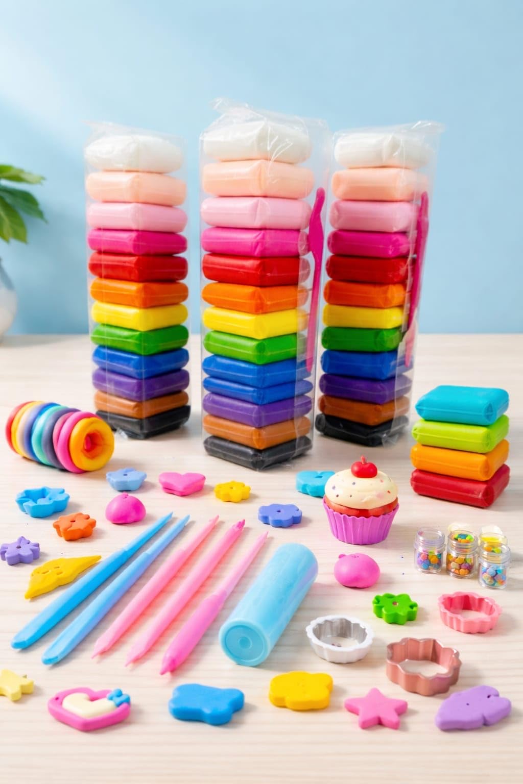 super light air dry clay kit with sculpting tools for kids | non-toxic, ultra-soft modeling clay & slime for arts & crafts | birthday return gift for boys & girls | school projects & diys - set of 36 packs (12 vibrant colours × 3 sets)