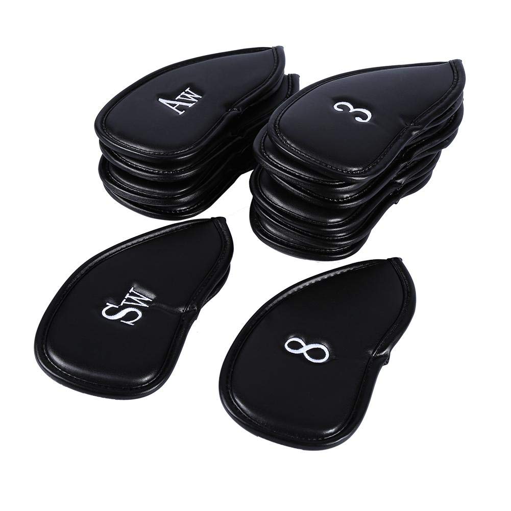 Nikou Club Head Cover, Covers Sleeve, Golf Iron Putter 12pcs PU Leather Black Cover Protector Set