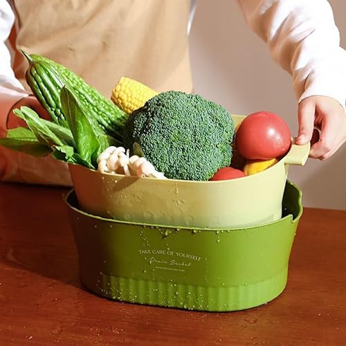 Miniatura 3 de VILLCASE Colador de cocina 2 en 1 Colador de cocina Cuenco de lavado doble capa de drenaje cesta de lavabo para pasta, espagueti, frutas, verduras,