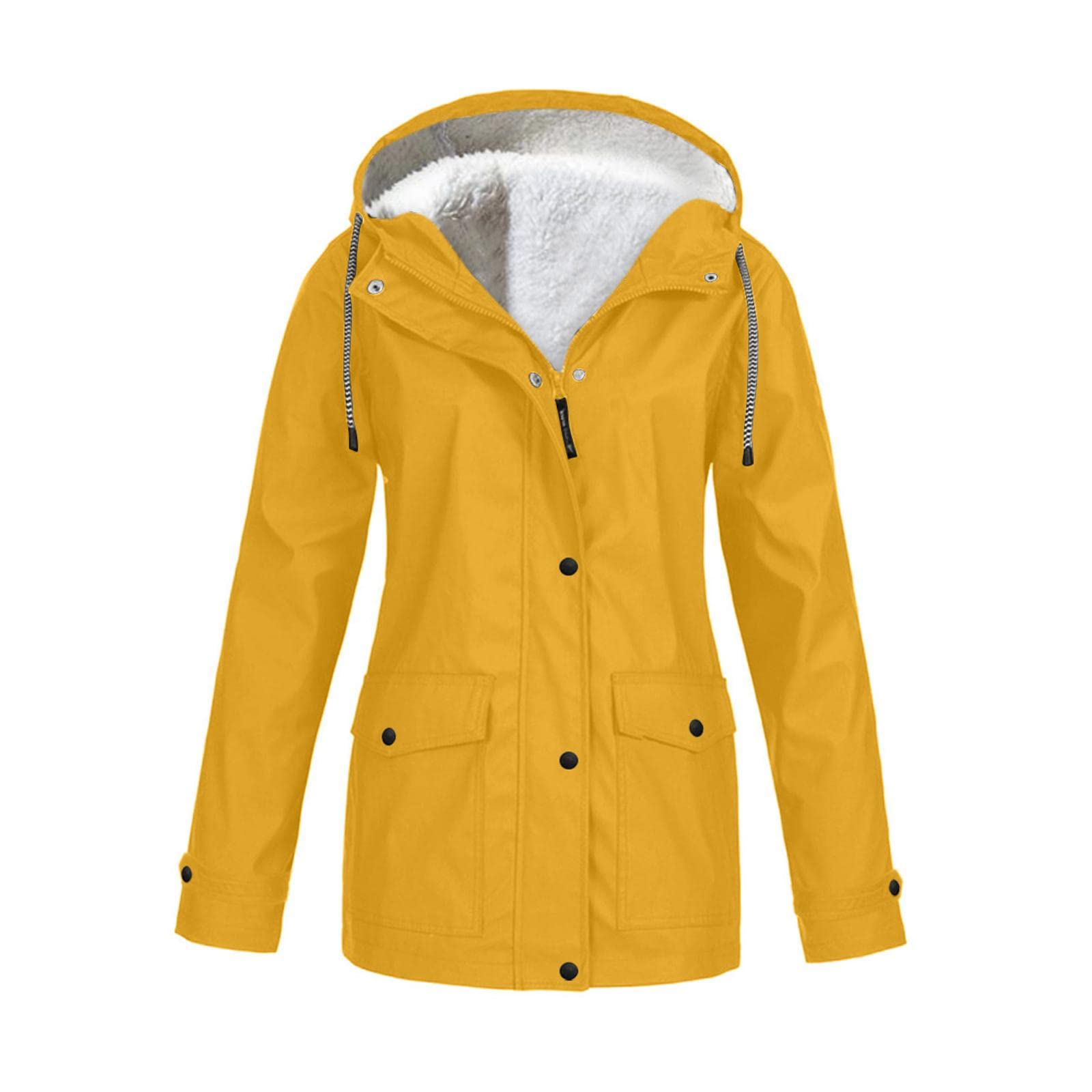 MERISHOPPHoodie Soft woman Jacket Windproof Rain Coat Outdoor Winter Warm Outwear Yellow XXXXL|Rain Coat|Waterproof Rain Jacket|Men's Rain Coat|Women's Rain Coat|Kids' Rain Coat