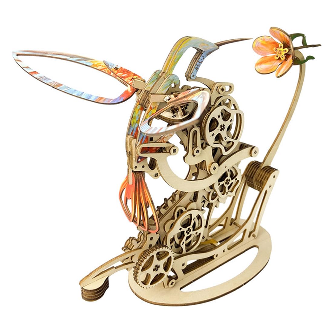 WANENGEDIY Kit di modellini 3D fai da te in legno colorato colibrì con trasmissione meccanica in legno, modello di animali, costruzione meccanica, kit artigianale per adulti e ragazzi, regali creativi