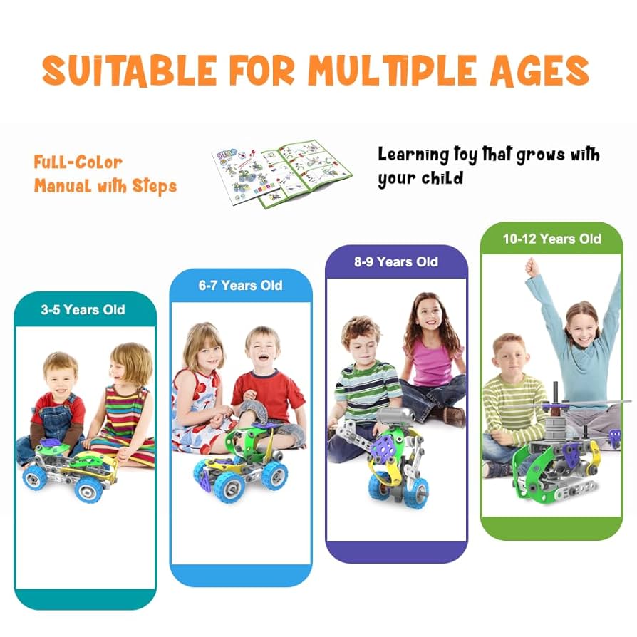 ヘチャン　schoolkit Amazon.com: 107Pcs Motorized Erector Sets for Kids Ages 4 5