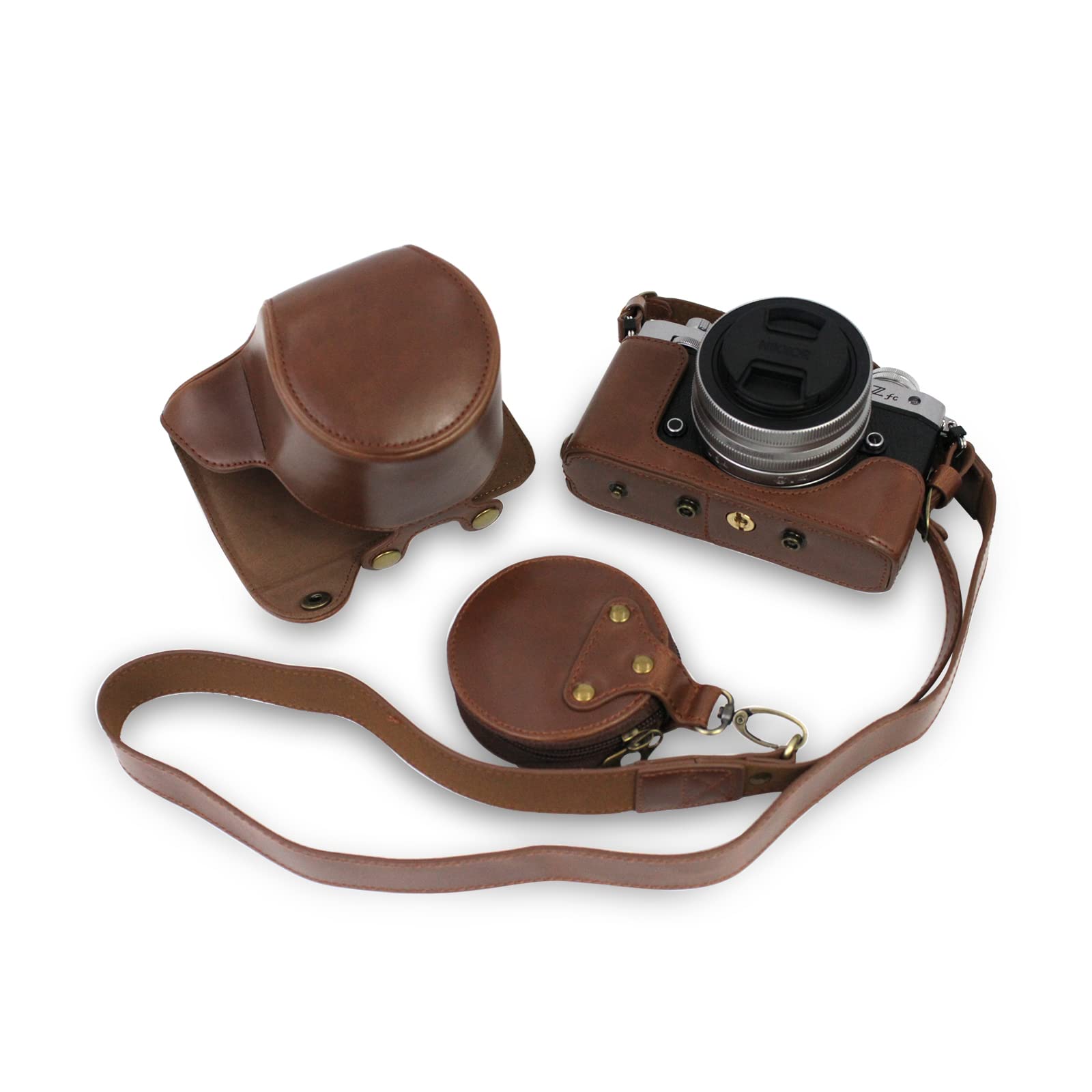 RieibiZ fc Zfc Camera Case, PU Leather Case with Strap for Nikon Z fc Zfc 28mm f/2.8 SE, 16-50mm f/3.5-6.3 Lens