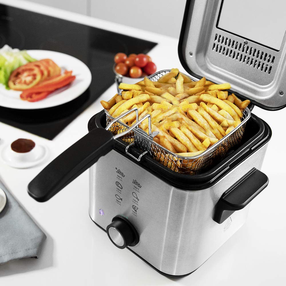 Cecotec Friteuse Électrique CleanFry Infinity 1500. 1.5 L, Jusqu’à 190 ºC, Cuve émaillée, Filtre OilCleaner, Finition en Noir, 900 W.