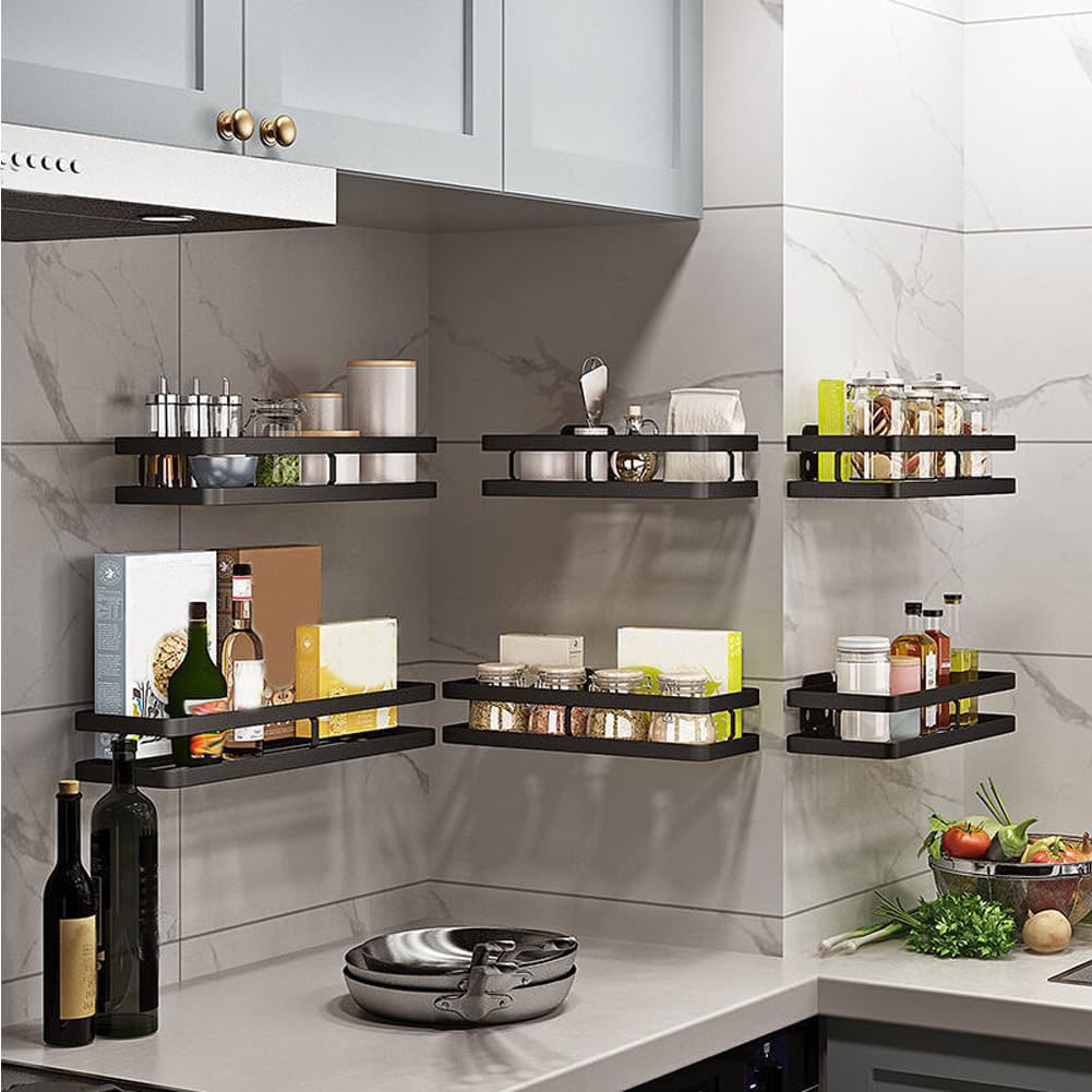 YunNasi 2 Pcs Especieros para Cocina Pared Especieros para Cocina de Colgar con 8 Ganchos Estantería de Especiero de Cocina Para Cocina Baño y Balcón, (Negro mate, 50cm)