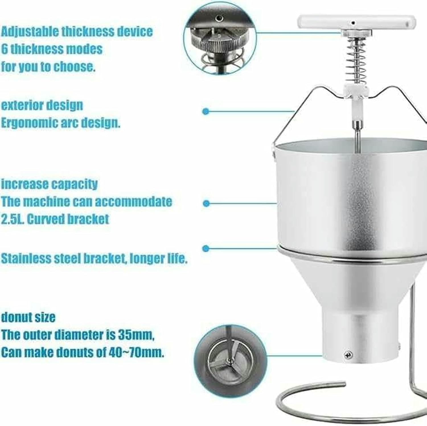 Manual Donut Depositor,Food-Grade Aluminum Donut Hopper,Donut Batter Dispenser,for Home & Commercial Use