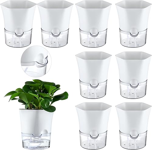 8-Pack 6" Clear Self Watering Pots for Indoor Plants Large Hexagon Self-Watering Planters Orchid Pots Plastic Wick Flower Plant Pots for African