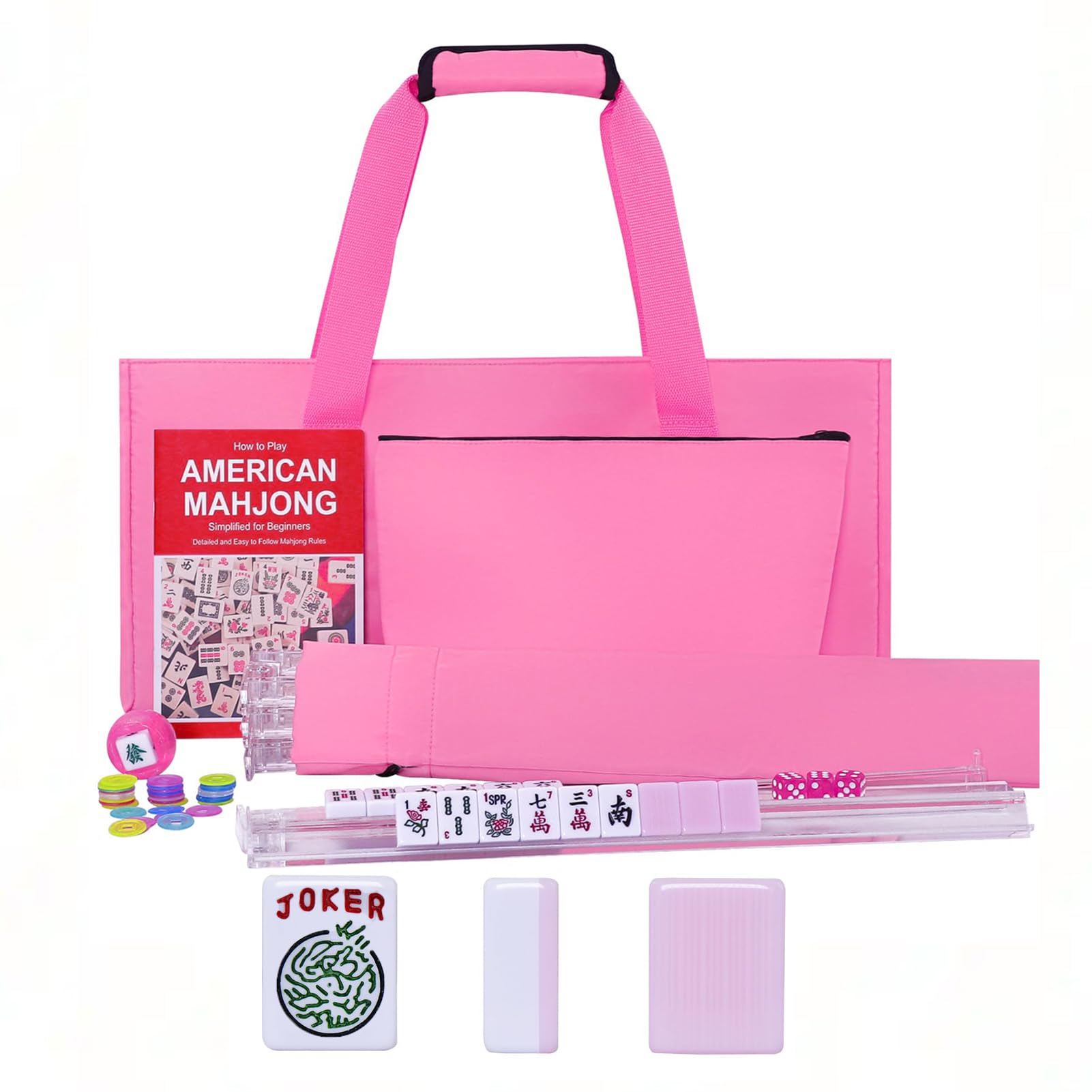 GUSTARIA American Mahjong Game Set, 166 Pink Tiles, Pink Bag and Accessories, 4 All-in-One Transparent Rack/Pushers, Mahjong Tiles Set — image 1