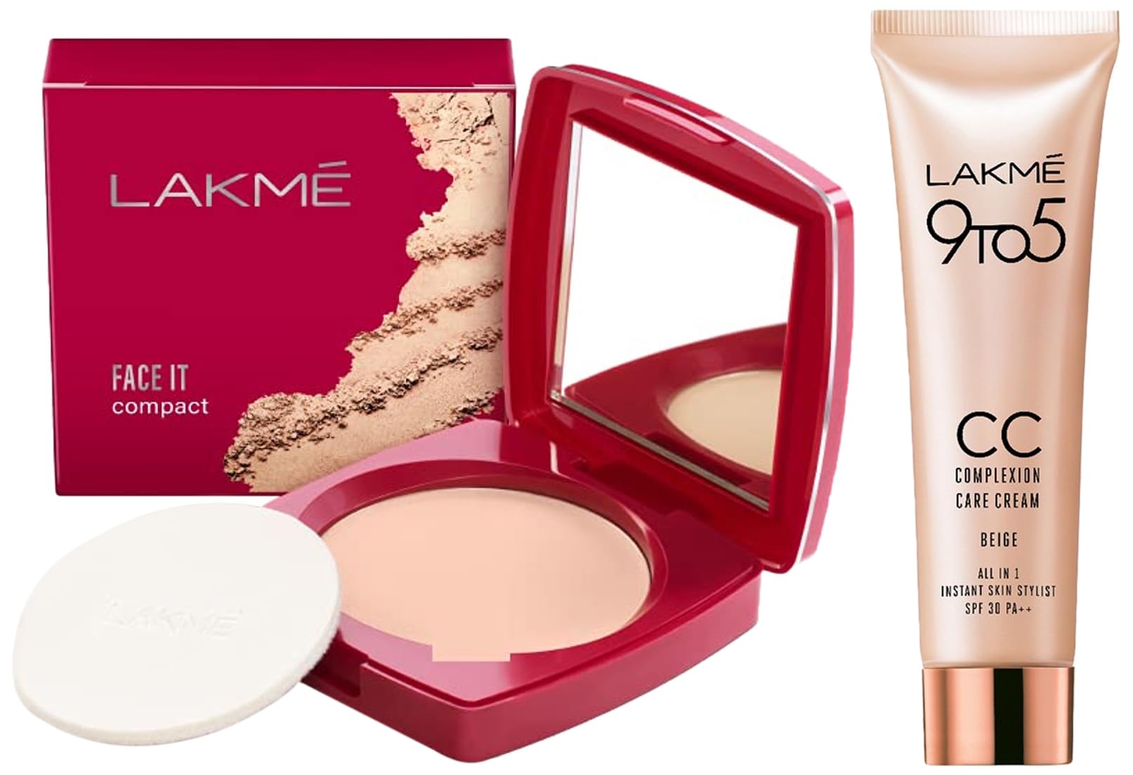 Lakmé Face It Compact, Pearl, 9 g & Lakme 9 to 5 CC Cream Mini, 01 - Beige, Light Face Makeup with Natural Coverage, SPF 30 - Tinted Moisturizer to Brighten Skin, Conceal Dark Spots, 9 g-image-35