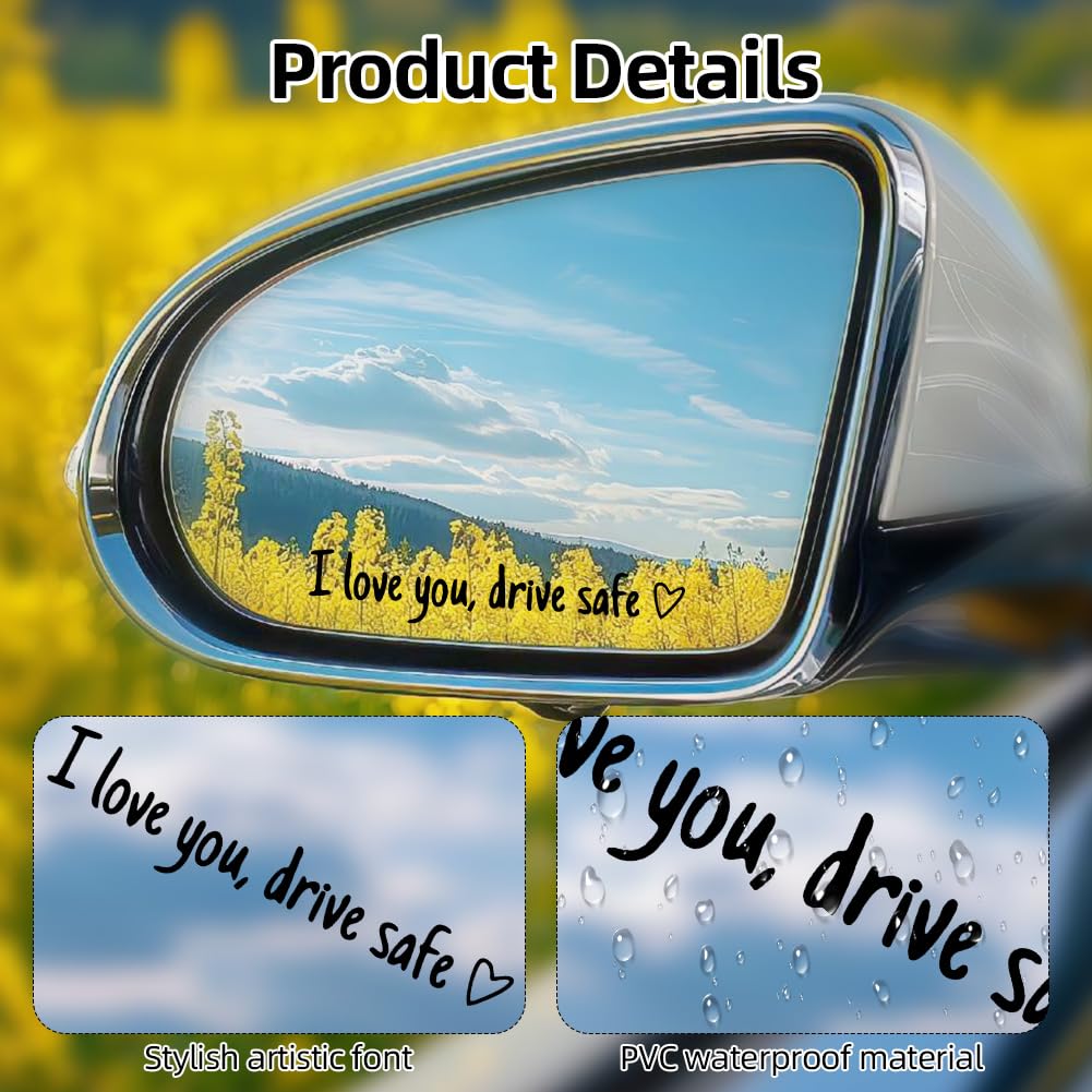 AOZUO 3 adesivi per specchietto retrovisore I Love You Drive Safe, con cuore, autoconferma, specchietto retrovisore auto, per donne, bottiglia d'acqua, accessori per laptop, regali