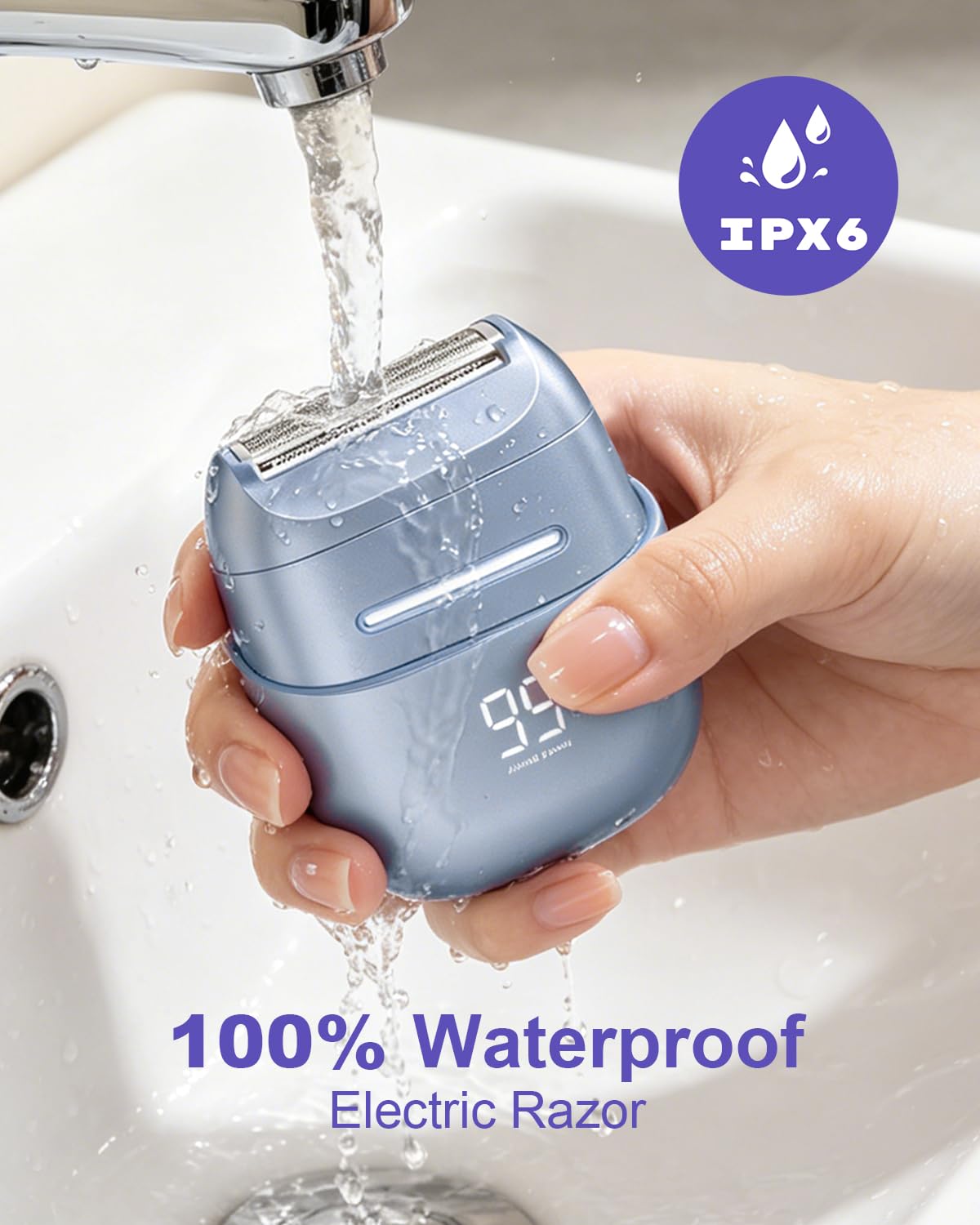 Afeitadora eléctrica inalámbrica para mujer: recortadora de bikini impermeable IPX6 con pantalla LED, maquinilla de afeitar recargable en húmedo/seco para cara, cuerpo y vello púbico (morado)