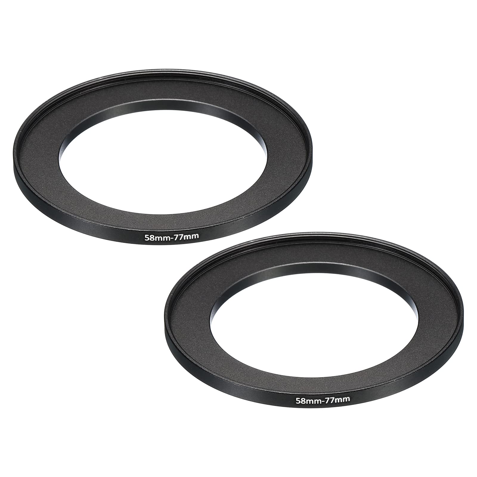 PATIKIL 58mm-77mm Metal Step Up Ring, 2 Pack Camera Lens Filter Adapter Ring Aluminum Filter Adapter Ring for Camera Lenses Hood, Black