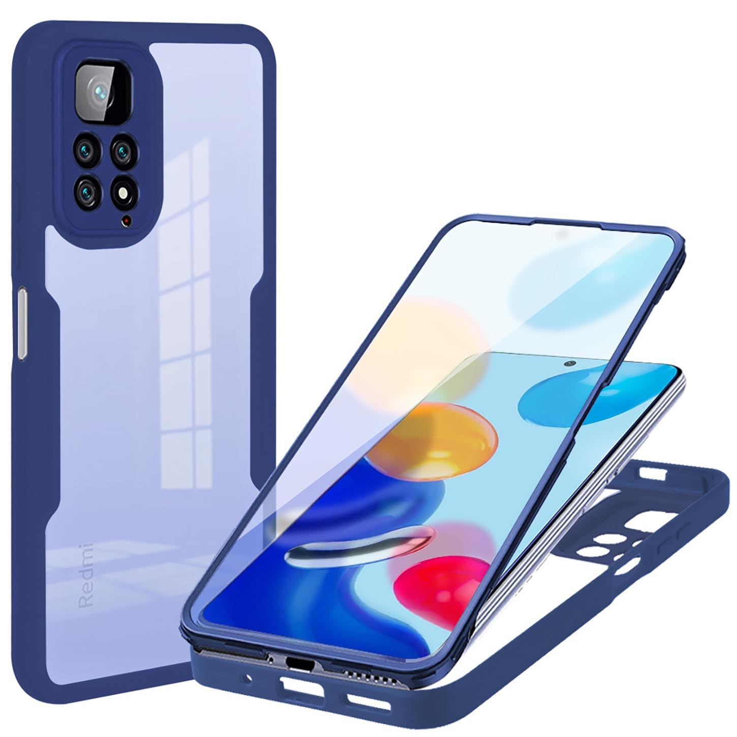 ILING Cover per Xiaomi Redmi Note 11S 4G/Xiaomi Redmi Note 11, Custodia Vetro Antiproiettile Ultrasottile, Case Colorato Antiurto per Assorbimento Degli Urti con Paraurti in TPU (Blu elegante