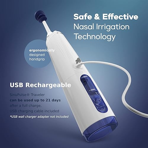 Miniatura 7 de SinuPulse Traveler con 30 paquetes Sinuair – Sistema de enjuague nasal pulsante inalámbrico de riego nasal, limpiador de ahorro de espacio y máquina