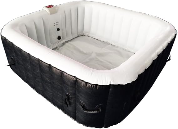 ALEKO Inflatable Hot Tub Spa | Personal High Powered Jetted Bubble | with Fitted Cover and 3 Filters | 160 Gallon | 4 Person Square | Black and White | HTISQ4BKWH