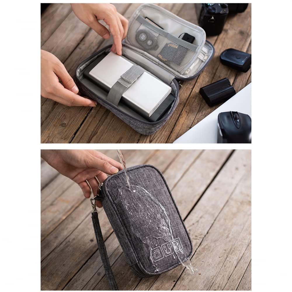 Organizzatore Da Viaggio Per Cavi E Accessori Elettronici - Custodia Nylon Impermeabile Con Divisori, Porta HDD, USB, SD (Blu Navy) - 4