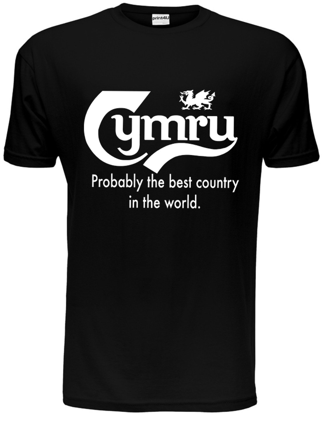 Print4u Men's Black T-Shirt Wales Cymru Best Country Medium