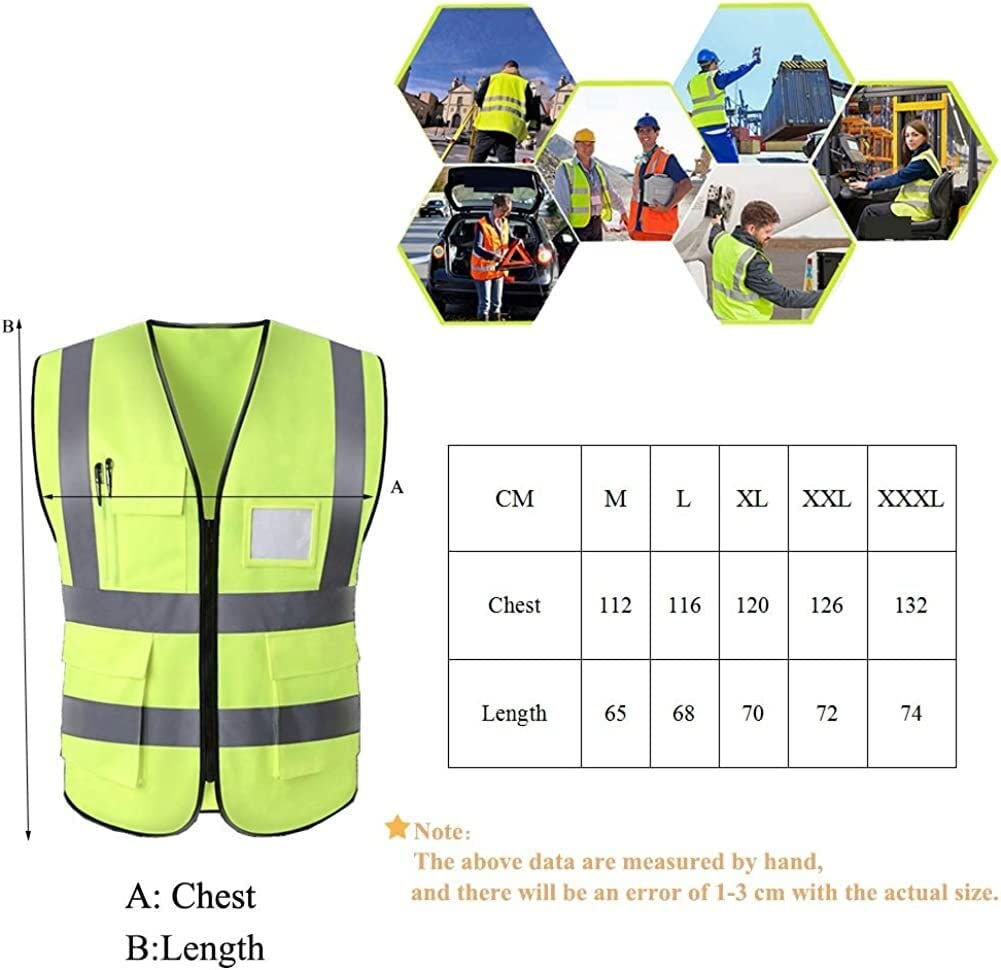 Chaleco de seguridad, chaleco de seguridad reflectante, chalecos reflectantes de alta visibilidad de alta visibilidad, ropa de trabajo, cremallera ejecutiva, 2 bandas de seguridad, bolsillo for teléfo