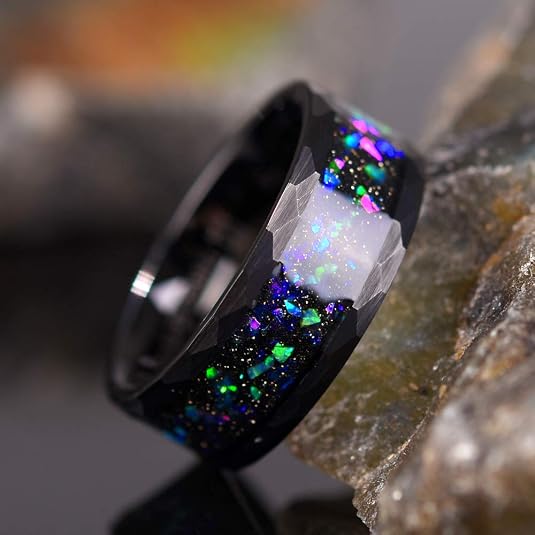 Corato Bague Carbure Tungstène Noir 8mm - Triple Spirale Celtique CZ Bleue Fibre Carbone - Tailles 54-67