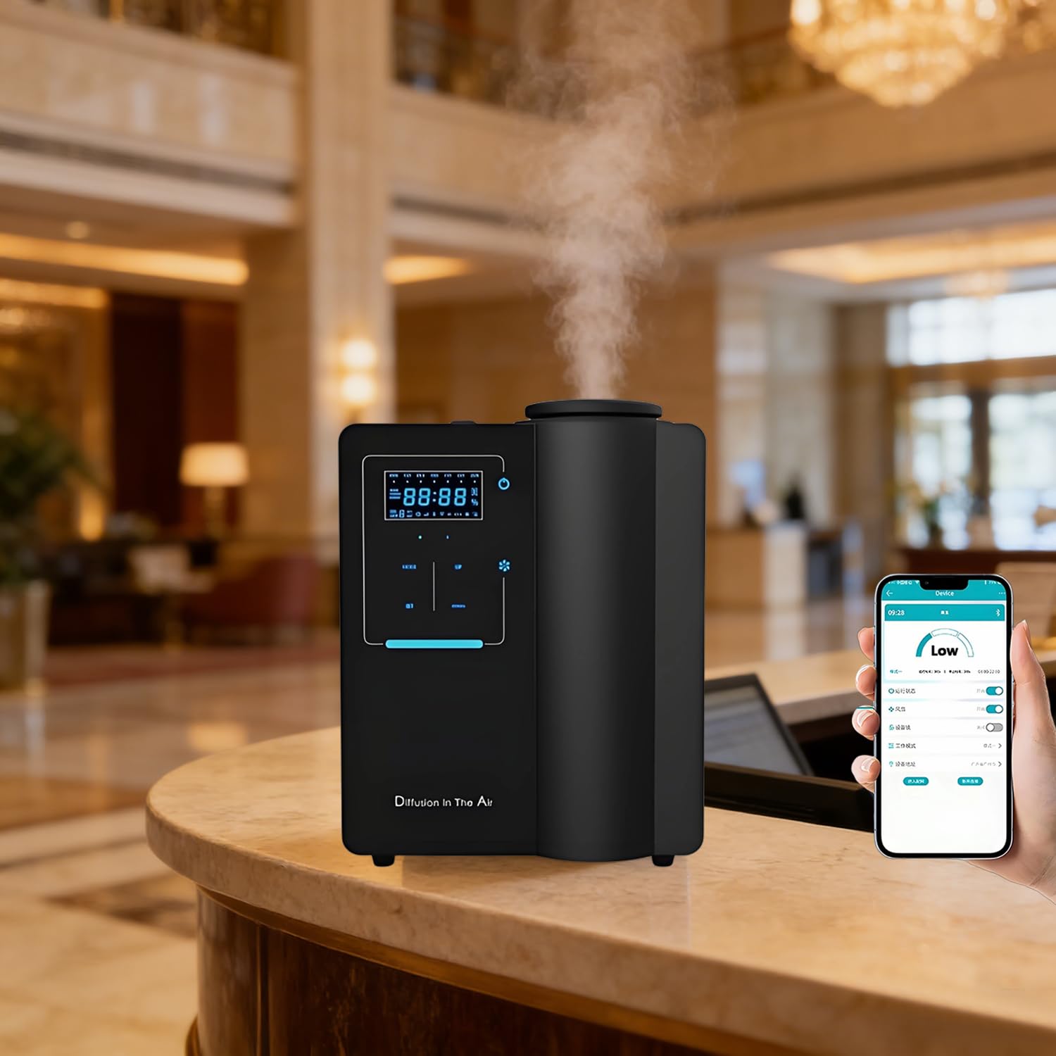 Dyfuzor zapachowy, bezwodny dyfuzor olejków eterycznych o pojemności 200 ml, sterowanie Bluetooth i panel dotykowy do dużych pomieszczeń, biur i studia