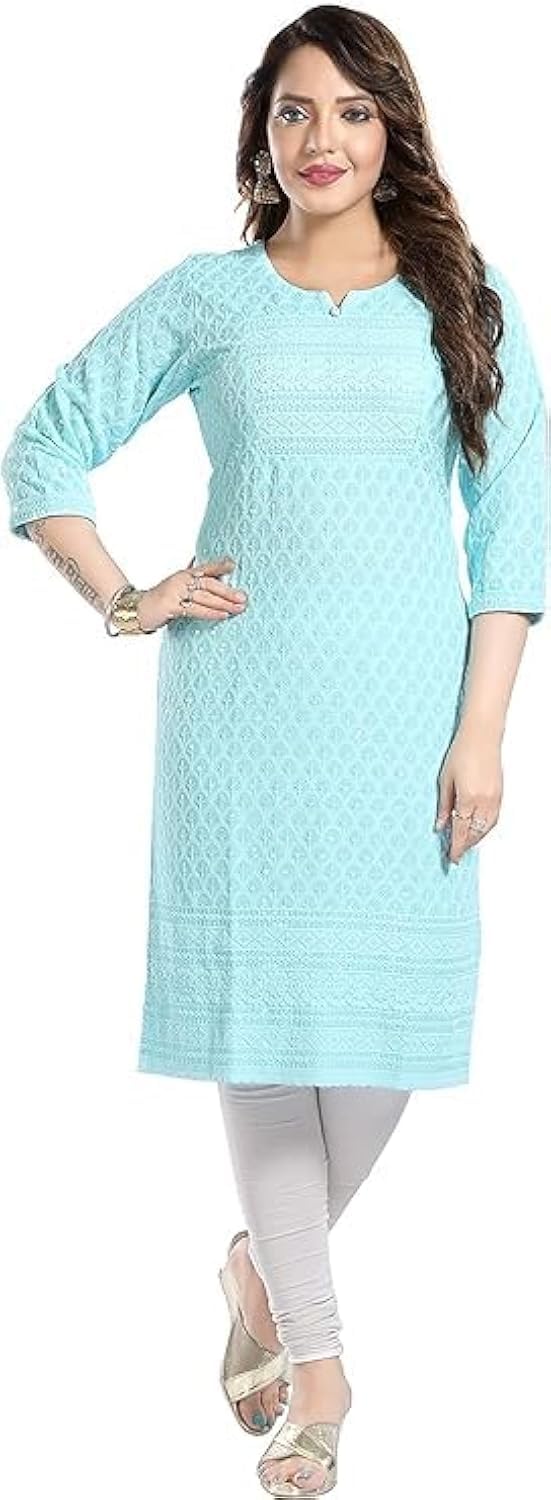 Robes indiennes kurta chikan-kari en rayonne : tunique brodée prête à porter - 7