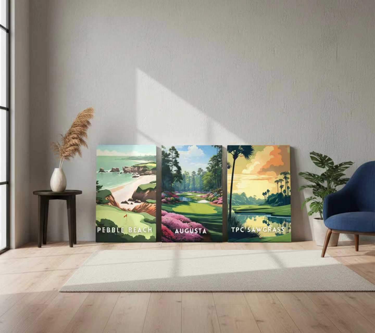 3Pcs Golf Course Canvas Wall Art Picturesque Golf Course Painting Picture Wall Decor Country Club Sports Poster Print Artwork for Modern Office Bedroom Living Room Home Decoration 16x24in Framed