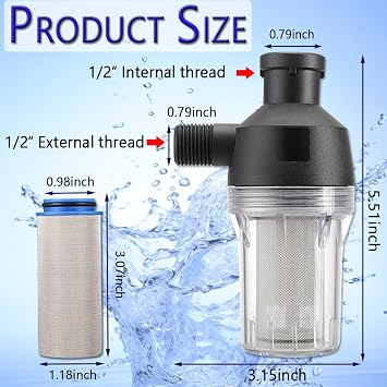 Spin Down Sediment Filtresi, Yeniden Kullanılabilir Tortu Su Filtresi, 250 Mesh Ekranlı, Sızdırmaz Conta ve Anahtar, Su ısıtıcıları, çamaşır makineleri, 1/2 inç dişli konektörlü su arıtıcıları için.