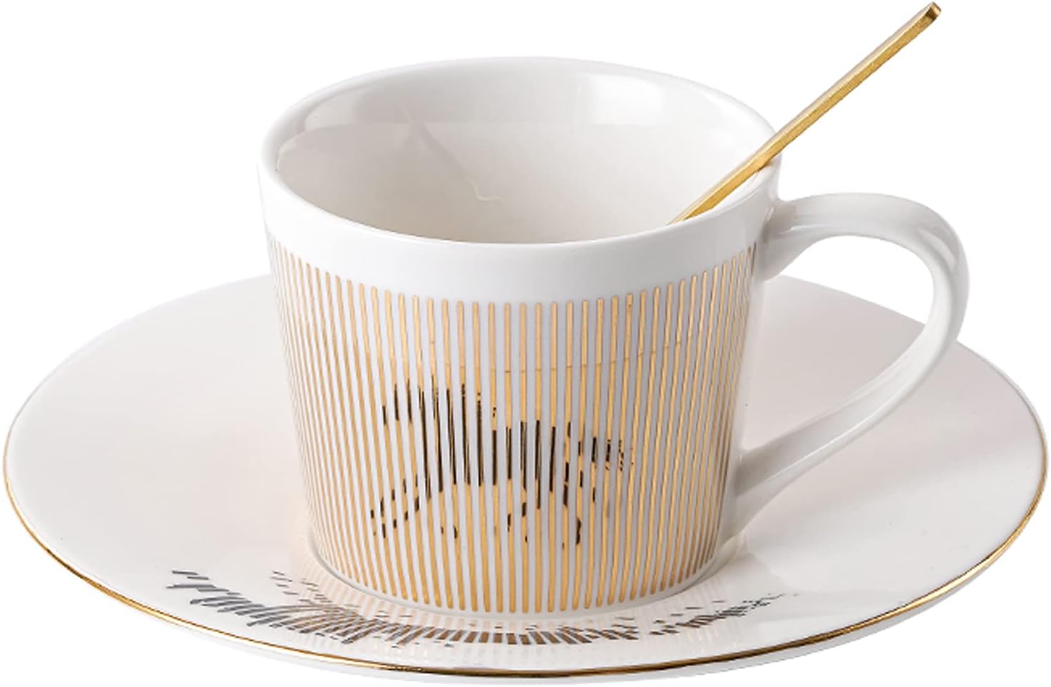 Juego de tazas de café, taza de espejo y platillo creativo de lujo, taza de imagen invertida, taza de té de porcelana con incrustaciones doradas,