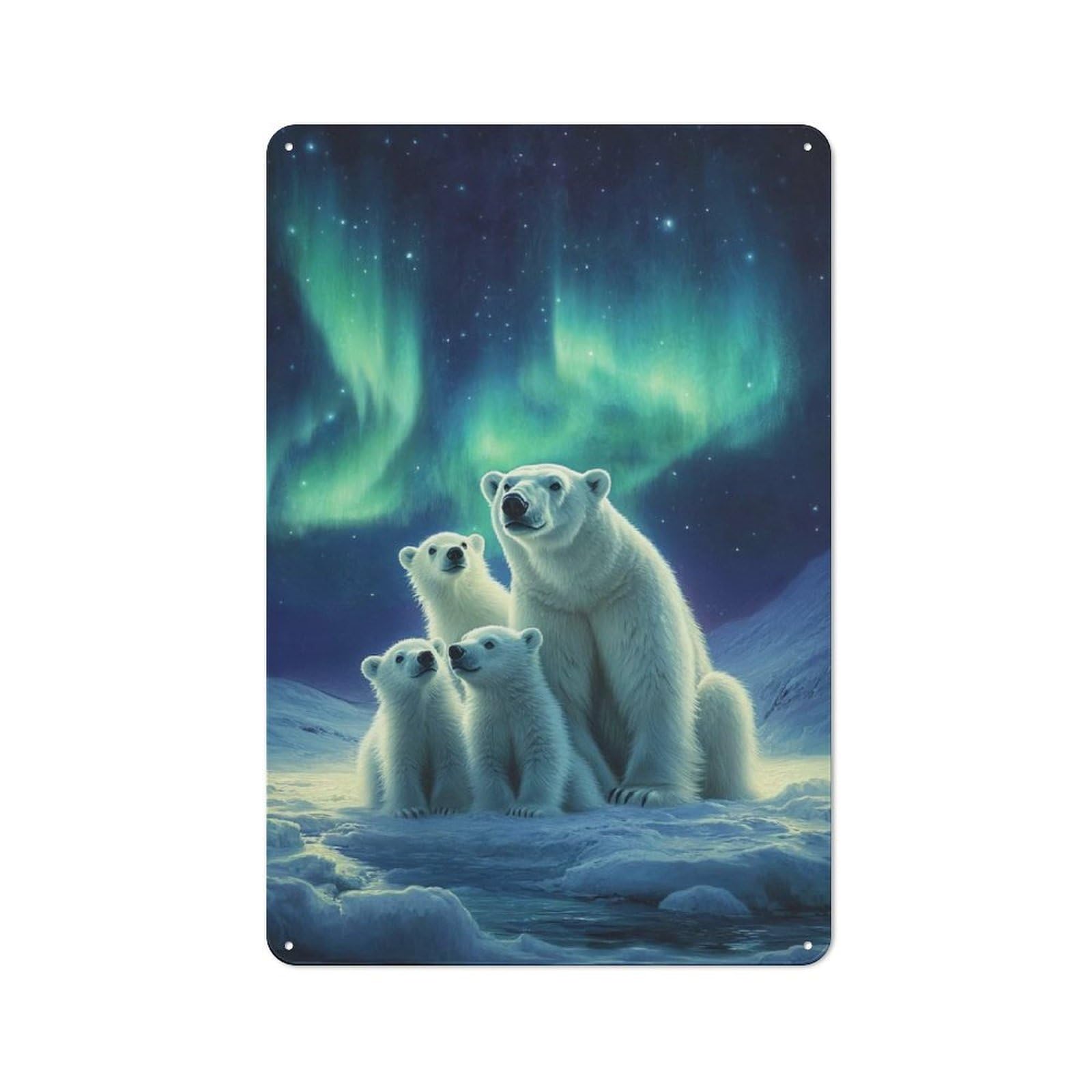 Junmoney Polar Bear Family Under Aurora Borealis Vintage Tin Sign 30X20cm With For Garage Wall, For Kitchen And Home Bar Decor, For Living Room And Hallway Decor