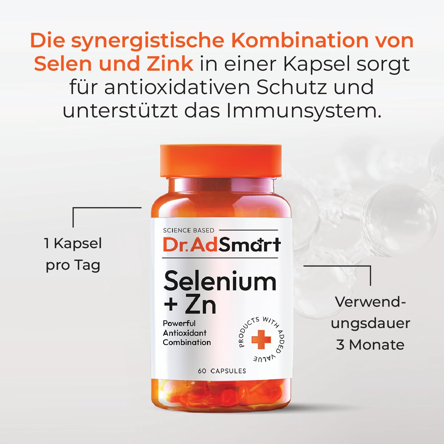 Selen + Zink - Hochdosiert 220 µg Selen mit 20 mg Zink - 3er-Pack - Aus Selenhefe - Für Immunsystem & Haut Haare Nägel - 180 Kapseln - Laborgeprüft - Dr.AD Smart - GMP Qualität