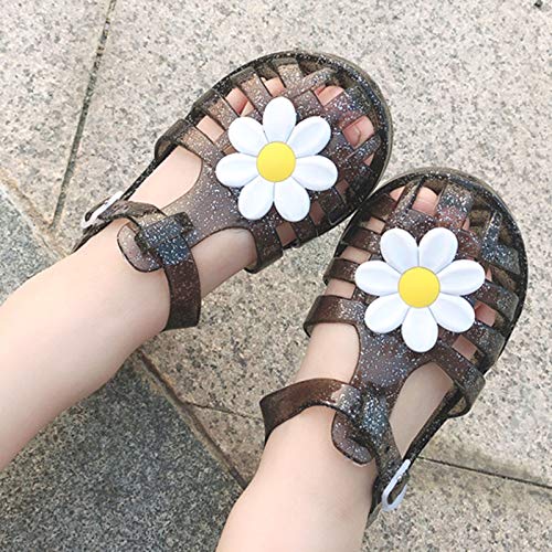Girls' Sandals Kids Summer Baby Shoes Beach Flowers Girls Solid Princess Sandals Children Baby Shoes (Black, 3-3.5Years)4