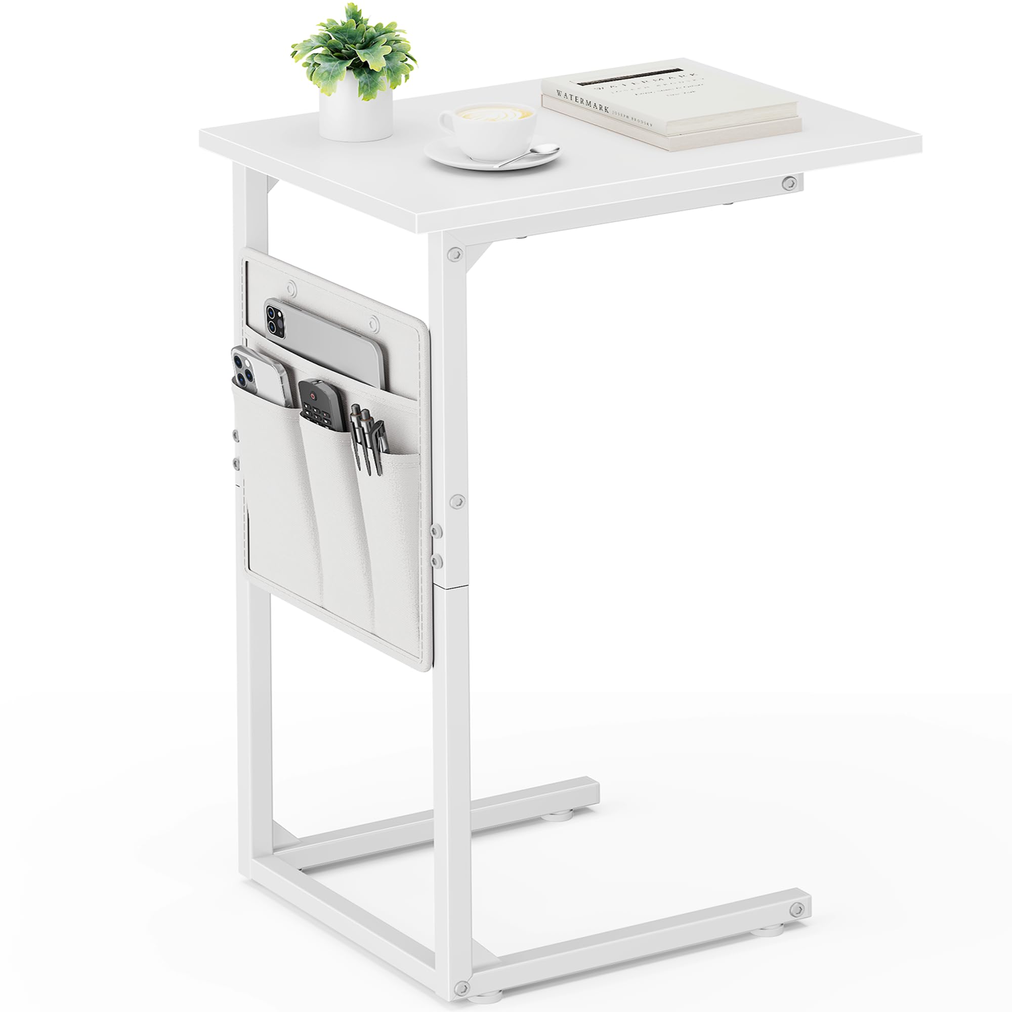 Vagusicc C Shaped End Table, Small Side Table for Couch, Couch Side Table Arm C Table for Sofa, TV Tray Slide Under Sofa Drink Table with Metal Frame