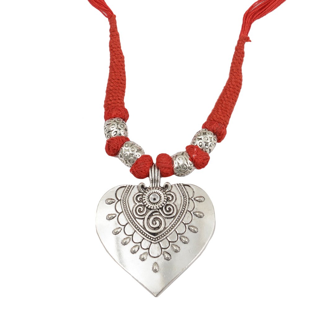 Boho Tribal Necklace with Double Layer Chains and Turquoise Pendant
