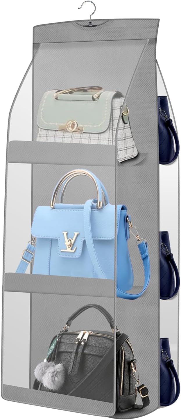 Hanging Purse Handbag Organizer For Storage Ladies Women Large Clear Hand Bag Storage Organizer (Grey)