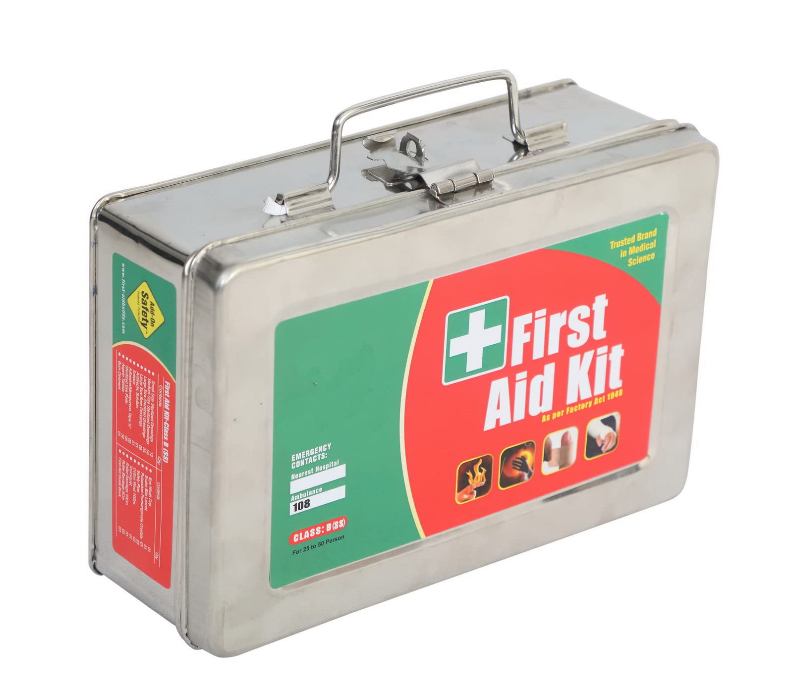 First Aid Kit (with all items inside) as per Factory Act in a Stainless Steel Box (Class B)