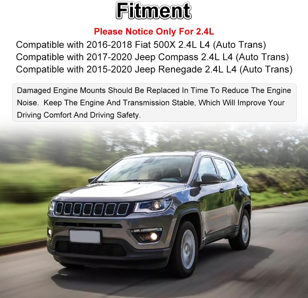 JDMON 2Pcs Left Right Engine Transmission Motor Mount Replacement for 2015-2020 Jeep Renegade Compass 2.4L, 2016-2018 Fiat 500X, Compatible with 68278029AB,68363756AA,3487,3477