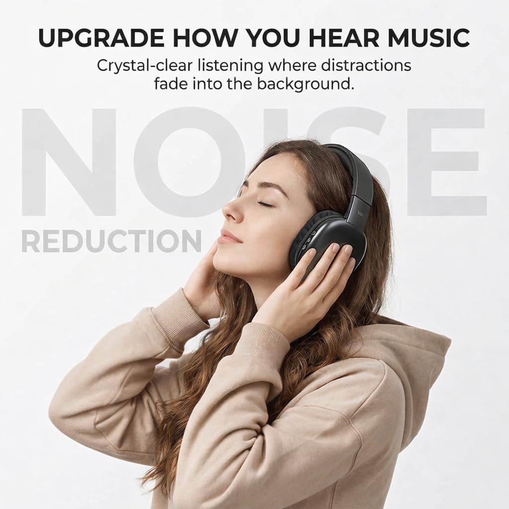 iJoy Ultra Wireless Over-Ear Bluetooth Headphones with Mic, Bluetooth Headset with Backup Wire & SD Slot, Wireless Headphones for Work, School & Gym (Black)