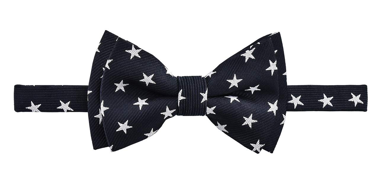 Retreez Stylish Stars Woven Microfiber Pre-tied Boy's Bow Tie - Black with White Stars - 8-10 years