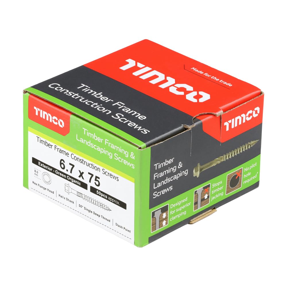 Timco Green 75In Timber Frame Construction & Landscaping Screws - Hex - Exterior - Organic 6.7 X 75 Box 50