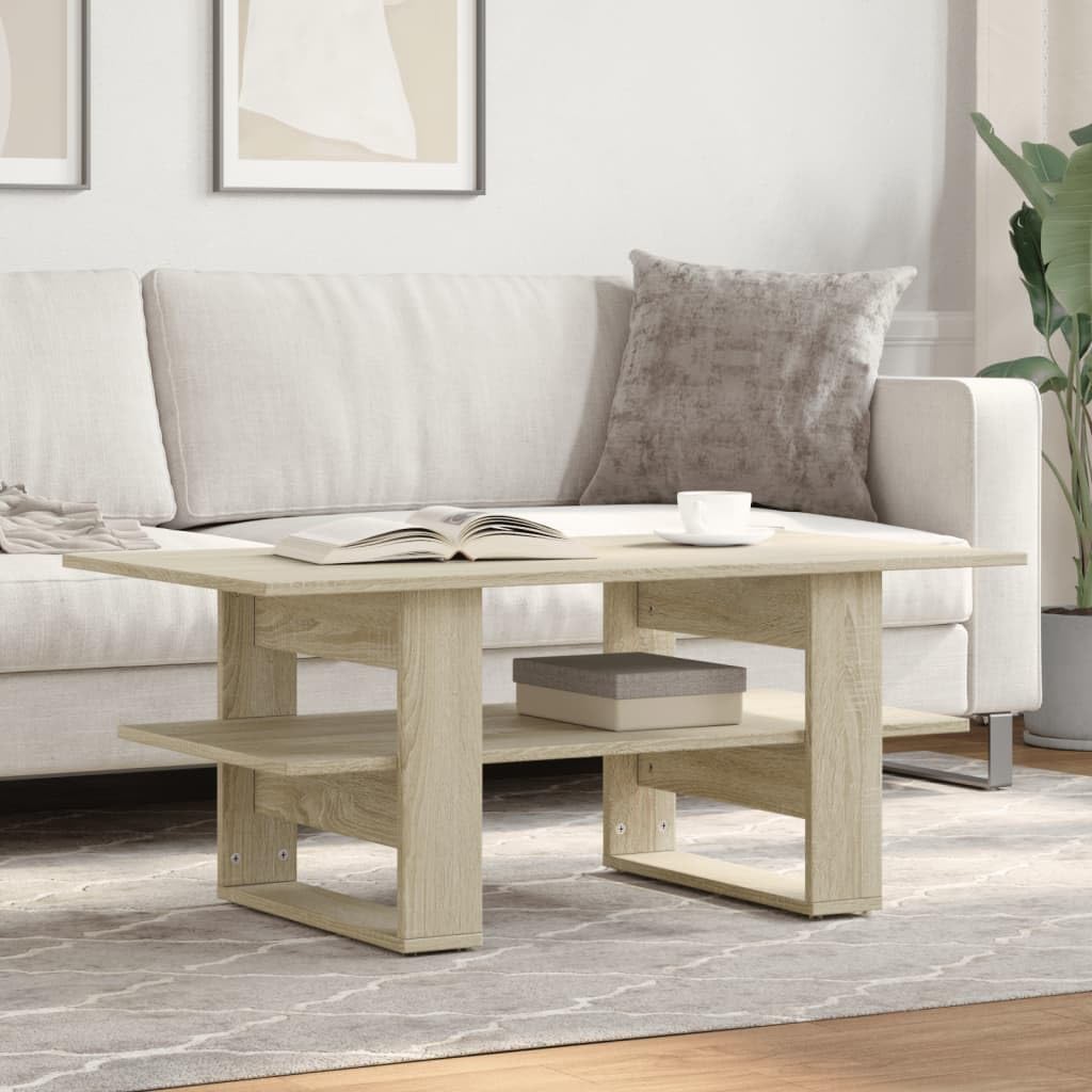 Table basse chêne Sonoma facile d'entretien à plateau stable et étagère