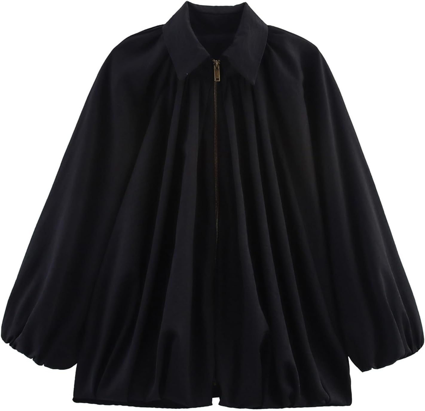 Talakeno Womens Puffed Bomber Jacket Casual Batwing Sleeve Lapel Collar Zip Shirts Oversized Pleated Streetwear Jackets