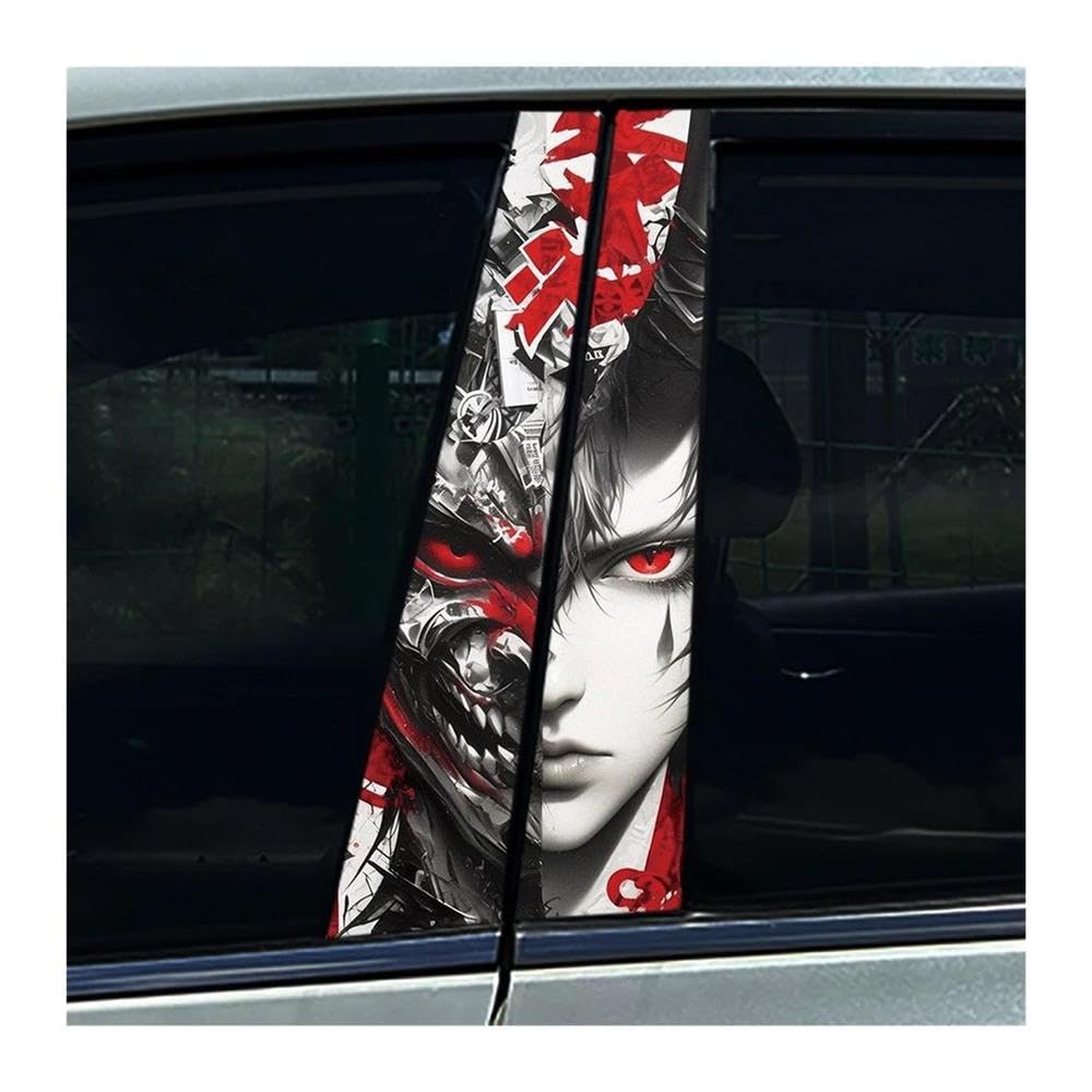 Decorative Items 2pcs Car Center Pillar Sticker Wolf Devil Girl Auto B Pillar Protective Film Decoration Sticker(B)